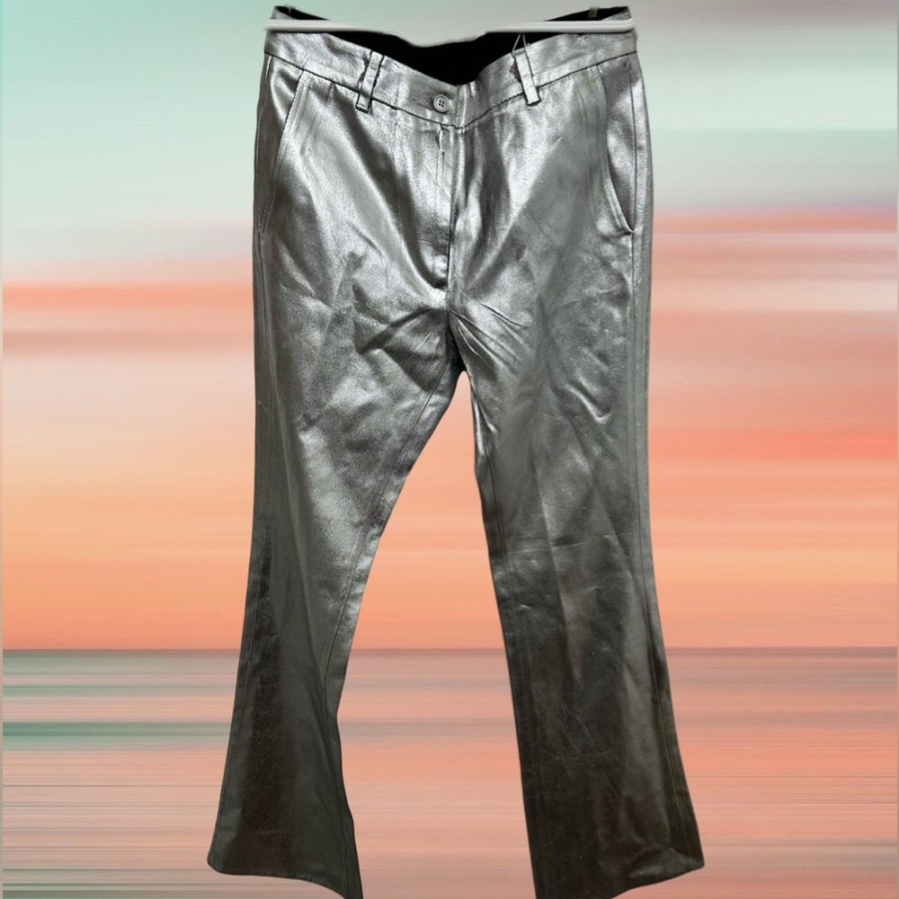 MM6 Maison Margiela Silver Coated Flared Trousers with tags